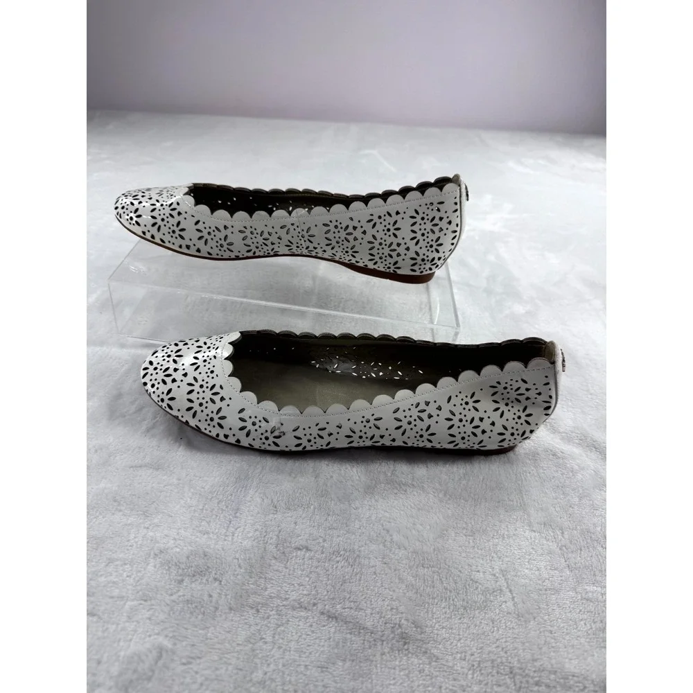 Coach Metallic Carsin Laser Cut Ballet Flats Women's 7.5b White Floral Round Toe